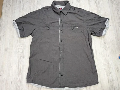 Y2K Quiksilver Men's Short Sleeve Button Up Shirt Grey Size M Micro-Check Casual - Image 1 of 4
