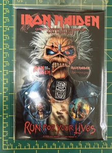 IRON MAIDEN RUN FOR YOUR LIVES QUALITY 5 BADGE GIFT SET OFFICIALLY LICENSED - Picture 1 of 8