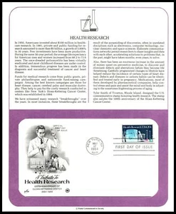1984 Health Research anniversary Sloan-Kettering Sc 2087 FDC info page PCS - Picture 1 of 1