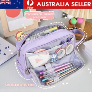 Large Capacity Pencil Bag Pink Aesthetic School Pencil Box Stationery Pen Case - Picture 1 of 16
