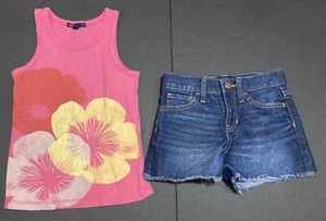 Girl's Gap & Old Navy Outfit Size 6 - Pink Floral Tank Top w/Jean Shorts EUC - Picture 1 of 7