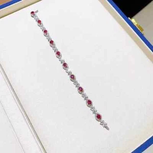 6.89 Ct Oval Cut Natural Red Ruby Diamond Link Tennis Bracelet 14K White Gold - Picture 1 of 8