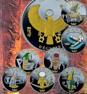FRANCIA Juego de 7 Medallas Plata Negra 'Los Dioses de Egipto en la época de RAMSÉS II' - Imagen 1 de 13