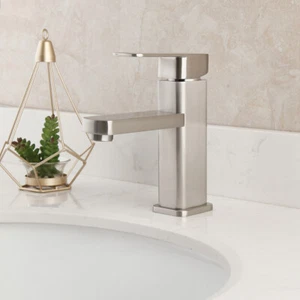 Grifo montado de mango individual grifo de lavabo de níquel cepillado - Imagen 1 de 12