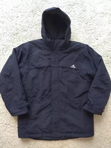 Adidas Vintage Mens Sintepon Coat Nylon Jacket Padded Hooded Navy Blue Puffer - Picture 1 of 11