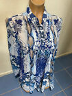 V Cristina  Blue Floral w Snake Print Long Sleeve 1/2 Button Tunic Top  Womens M