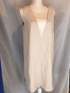 Vestido Zara Champagne Shift Chifón Profundo V Crepe Talla L - Imagen 1 de 7