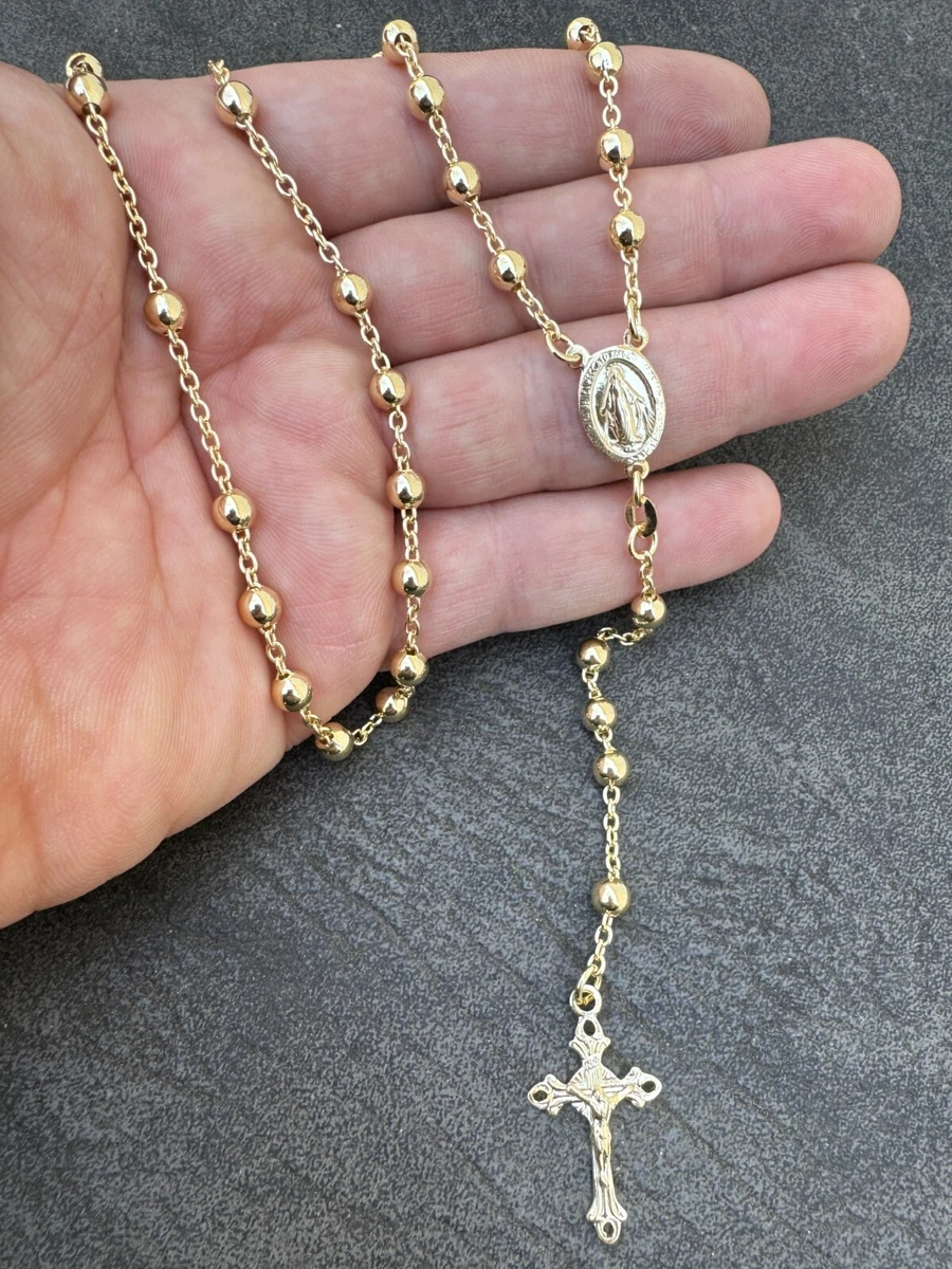 High Polish Rosary Bead Necklace In 14K Yellow Gold - Foto 7
