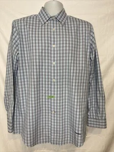 Camicia Oxford Cremieux Classics uomo blu medio a quadri manica lunga con bottoni - Foto 1 di 9