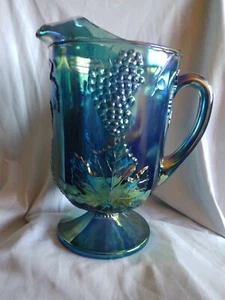Blue Carnival Indiana Glass Harvest Grape Pitcher 9" Tall 6" Diameter Pre-owned  - Picture 1 of 7
