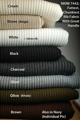 Rib Cuff Waist band Fabric,Chunky Stretch Knitted, Half Meter Length,100cms Wide - Image 1 of 4