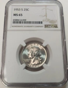 1953-S WASHINGTON 25c QUARTER NGC MS65 #6588414-059 - Picture 1 of 2