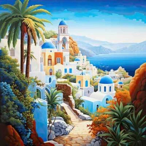 Poderes de rayos de azulejos de acento y decoración mediterráneos arte griego OB-RPA450aAT - Imagen 1 de 2