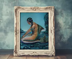IMPRESIÓN DE BELLAS ARTES DE SIRENA, decoración de pared nativa americana póster pintura cottagecore - Imagen 1 de 4
