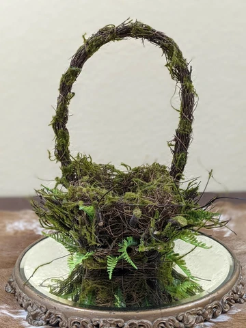 Hand Made Fake Birds Nest Basket Wire Frame Twigs Moss Cover