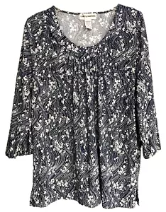 Kathy Daniels Women's XL Sequin Floral Blue Tunic Stretch Pleated Tunic - Picture 1 of 8