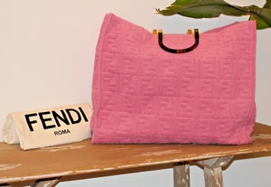 Borsa tote FENDI rosa in rilievo Zucca Mania *Sunshine Shopper* tartaruga spiaggia spugna - Foto 1 di 20