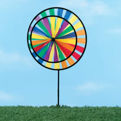 Grande 3 Pies Doble Arco Iris Caleidoscopio Molinete Giratorio de Viento Estaca de Jardín Foto 1 de 2