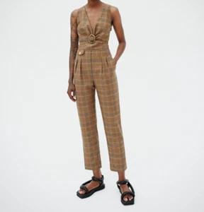 Nanushka Sleeveless Jumpsuit Womens Small Brown Wool Tweed Cut Out Jumpsuit $620 - Picture 1 of 14