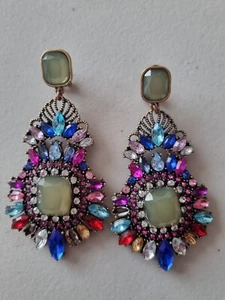 New M&S Multicoloured Peacock Earrings  - Picture 1 of 2