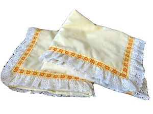 Vintage I MAGNIN Pillowcase set 1970s Yellow, white ruffle, flowers King Sham - Picture 1 of 8