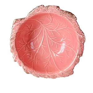 California Original USA Cabbage Leaf Pottery Bowl Coral/Pink Gold Trim 741, 6.5" - Picture 1 of 5