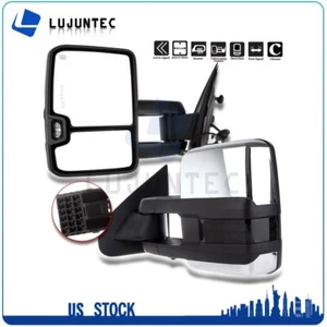 Pair For 2014-2018 Chevy GMC 1500 Chrome Power Heated Signal Lamps Tow Mirrors - Picture 1 of 12