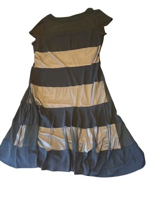 Vestido R&M Richards Talla 16 Negro y Tostado Rayas Paneles Transparentes Fiesta Cóctel Foto 1 de 4