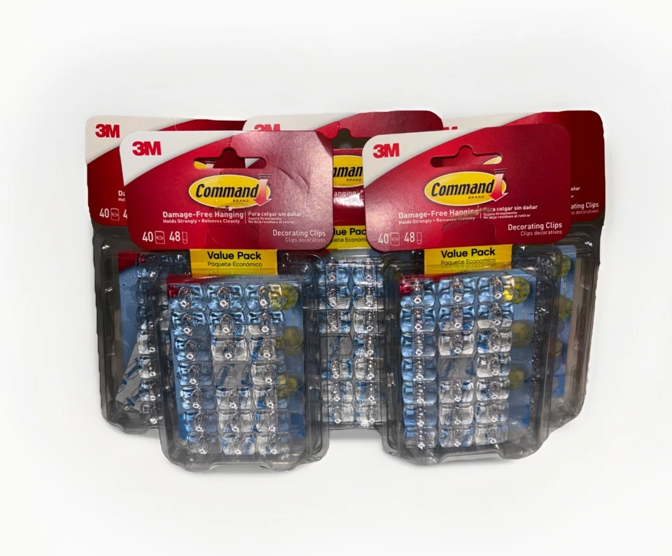 Command 3M Clear Decorating Clips Damage-Free 40 pcs 48 Strips X5 (200 total) - Image 1 of 1