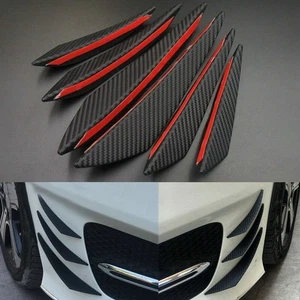 6pcs Glossy Carbon Fiber Bumper Fin Canard Splitter Diffuser Valence Spoiler Lip - Picture 1 of 12