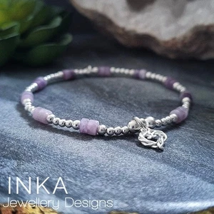 Inka 925 Sterling Silver & Amethyst bead Stacking Bracelet with Heart charm INKA - Picture 1 of 8