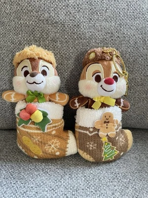 Chip & Dale Bag Charm Plush Set Winter Christmas gingerbread man Disneyland  - Image 1 of 3