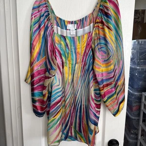 Vestido Trina Turk Arco Iris Reflejos Cuello Cuadrado Mujer Talla L Hombro Descubierto 4662 - Imagen 1 de 10