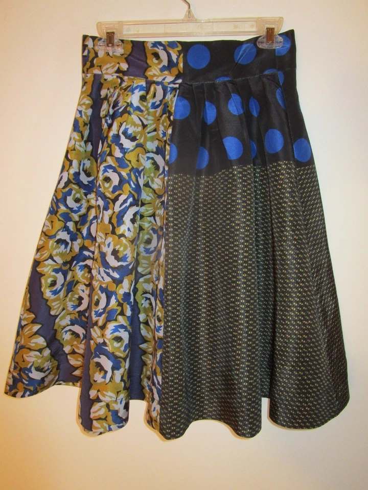 RT by Elle Pleated A-Line Skirt Multi-Pattern Black, Blue, Yellow Back Zip M - Image 1 of 4