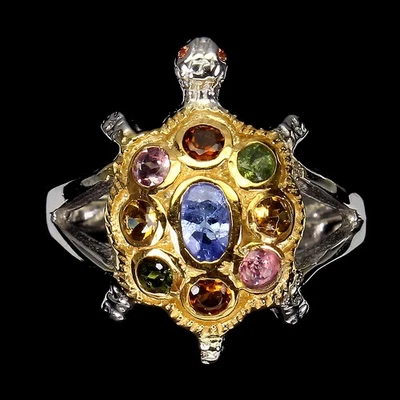Anello in argento sterling 925 ovale tanzanite tormalina gemma gioiello... - Immagine 1 di 4