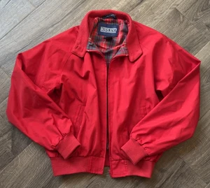 Lands End Mens Jacket Red Plaid Lined Bomber Full Zip 80s Vintage Size Large EUC - Picture 1 of 13