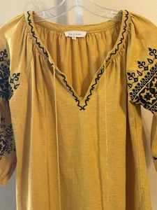 Solitaire Bauern Top Shirt Damen M gelb Boho geometrisch Schlüsselloch Anthropologie - Bild 1 von 21