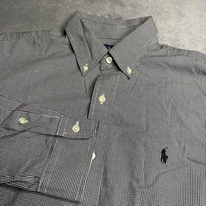 EUC Ralph Lauren Herren Large schwarz weiß Gingham Langarm geknöpftes Hemd Pony - Bild 1 von 8