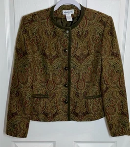 Henry Lee Blazer Damen 8 gefüttert Cropped Gobelin Jacke Artsy Vintage USA Büro - Bild 1 von 11
