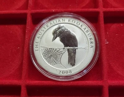 2008 Australien Kookaburra 1 dollaro 1 oncia argento 999 capsula - Immagine 1 di 2
