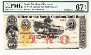 South Carolina Charleston Rail Road $2 18XX PMG 67 train maid reads book #5013 - Picture 1 of 1