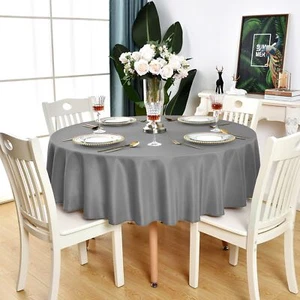 Grey Round Tablecloth Waterproof Stain Resistant Wrinkle Free Table Cloth Gra... - Picture 1 of 9