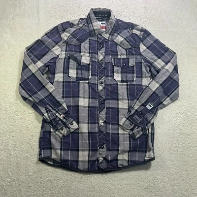 Camisa a Presión Buffalo David Bitton Perla Para Hombres Pequeña Gris Índigo A Cuadros Western Foto 1 de 4