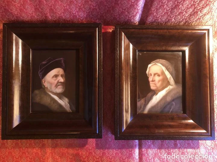 COUPLE OF PORTRAITS. BALTHASAR DENNER. PAINTED IN PORCELAIN PLAQUES. XIX CENTURY - Photo 1/1