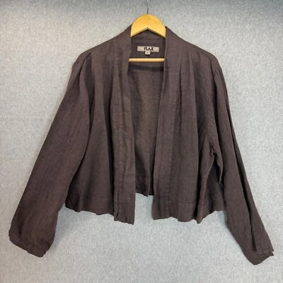 Cárdigan chaqueta de lino para mujer talla grande frente abierto marrón chocolate relajado Foto 1 de 4