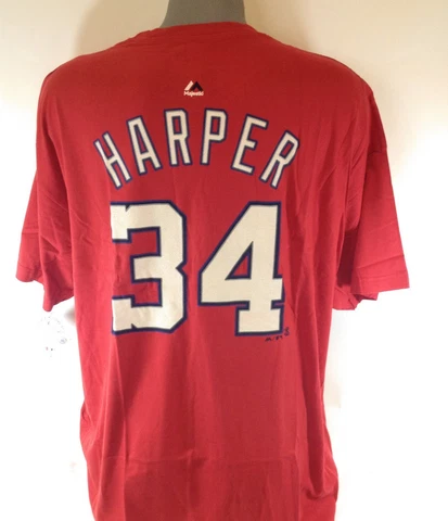 NEW Mens Majestic Washington Nationals Bryce Harper #34 MLB Red Tee T-Shirt Cover