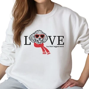 Poodle Sweatshirt Valentine's Day Shirt Love Dog Mom Top Dog Lover Gift - Picture 1 of 9