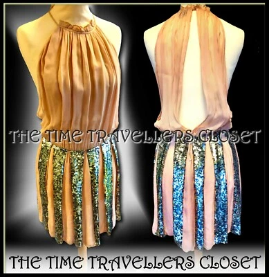 NUEVO CON ETIQUETAS VESTIDO CON ALETA DE LENTEJUELAS KATE MOSS TOPSHOP RUARING 20S ROSA DESNUDO REINO UNIDO 12 40 8 Foto 1 de 3