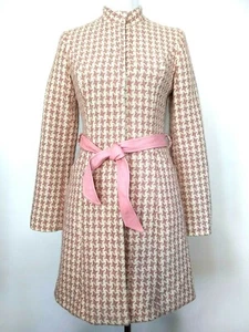 Beth Bowley Womens Dusty Rose Cream Tweed Snap Pockets Belt Coat Size 4 - Picture 1 of 12