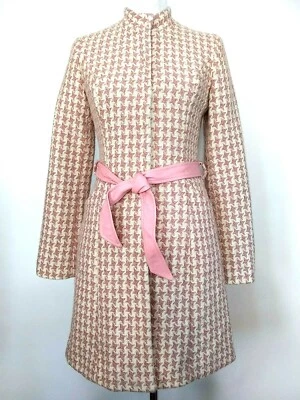 Abrigo Cinturón Beth Bowley Mujer Rosa Polvorienta Crema Tweed Bolsillos a Presión Talla 4 Foto 1 de 4